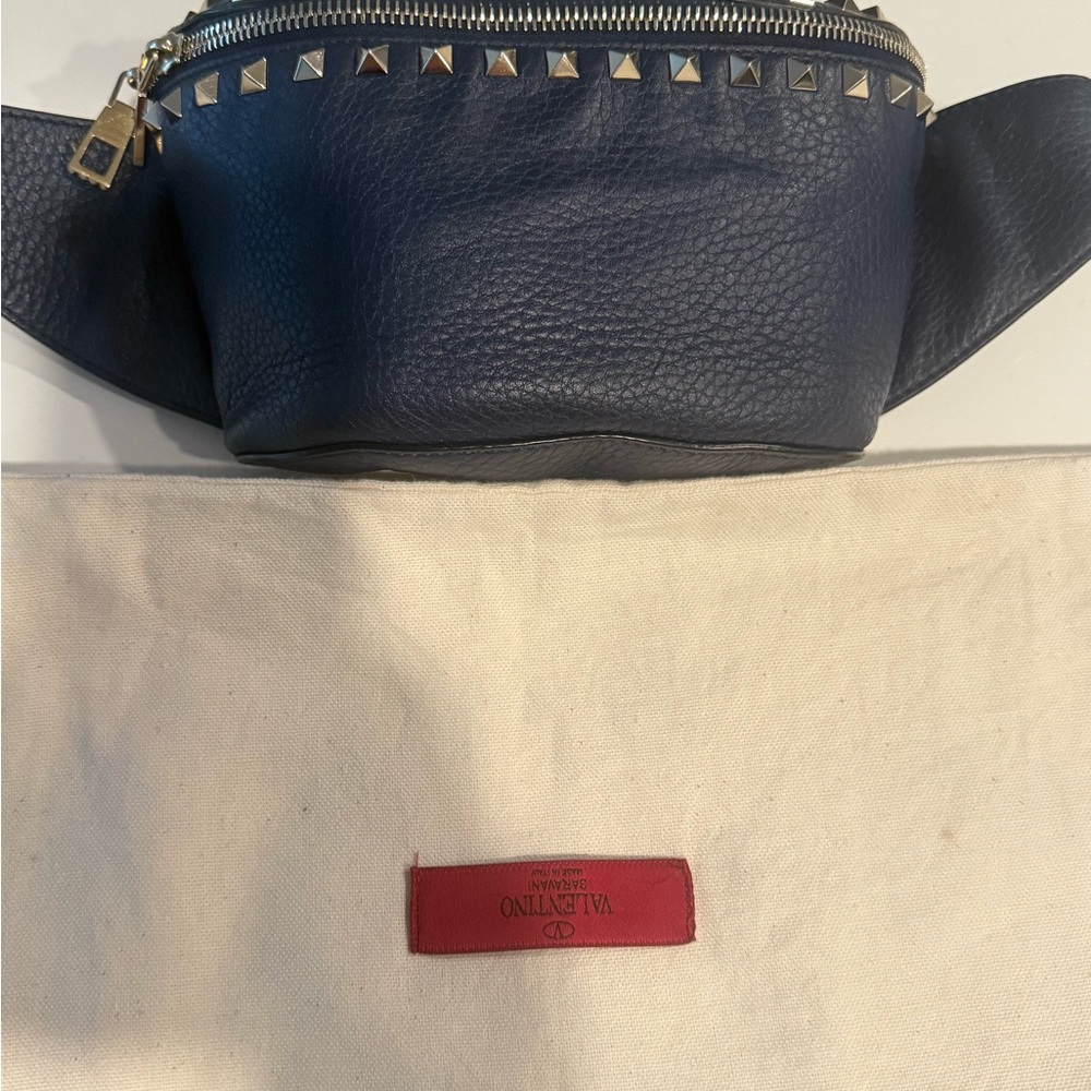 Valentino Blue Leather Studded Belt Bag